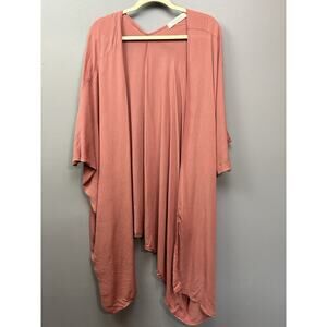Les Soeurs Cascading Front Lagenlook Cardigan Womens Large Coral Beachy‎ Coastal